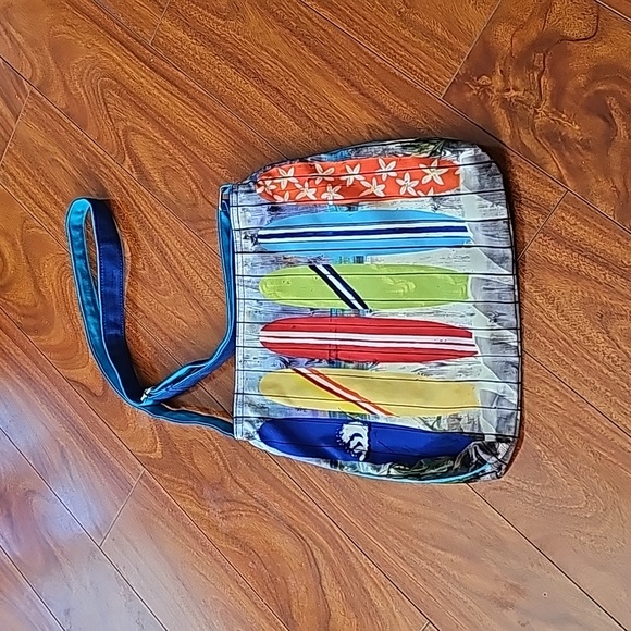 Sun N Sand Coastal Surf Board Print Crossbody Bag EUC - Picture 2 of 6